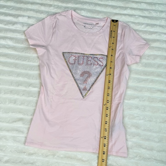 NWOT Guess Crystal Rhinestone Logo Top Women’s XS in Powder Pink - Picture 8 of 10